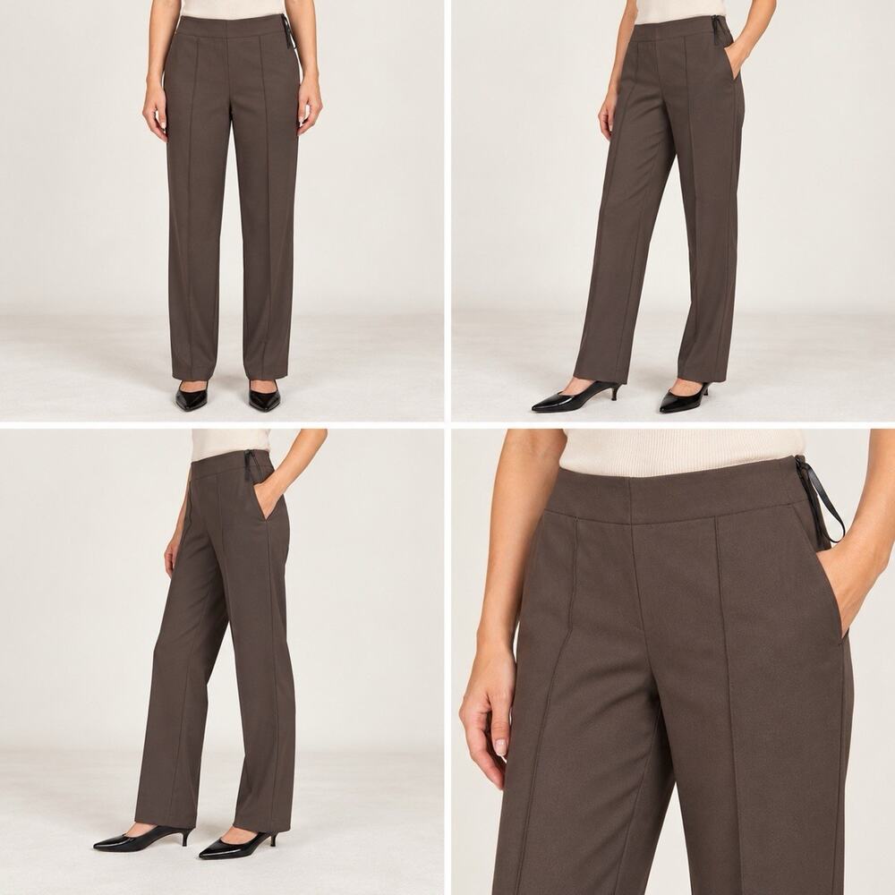 Rachel Zoe Pants Womens 6 Brown Straight Leg Pintuck Front Side Zip Career
